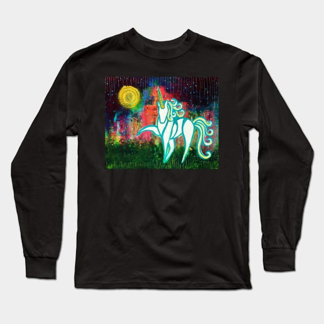 Dancing with the Magic - Unicorn Inner Power Painting by Magic with Mellie Long Sleeve T-Shirt by mellierosetest